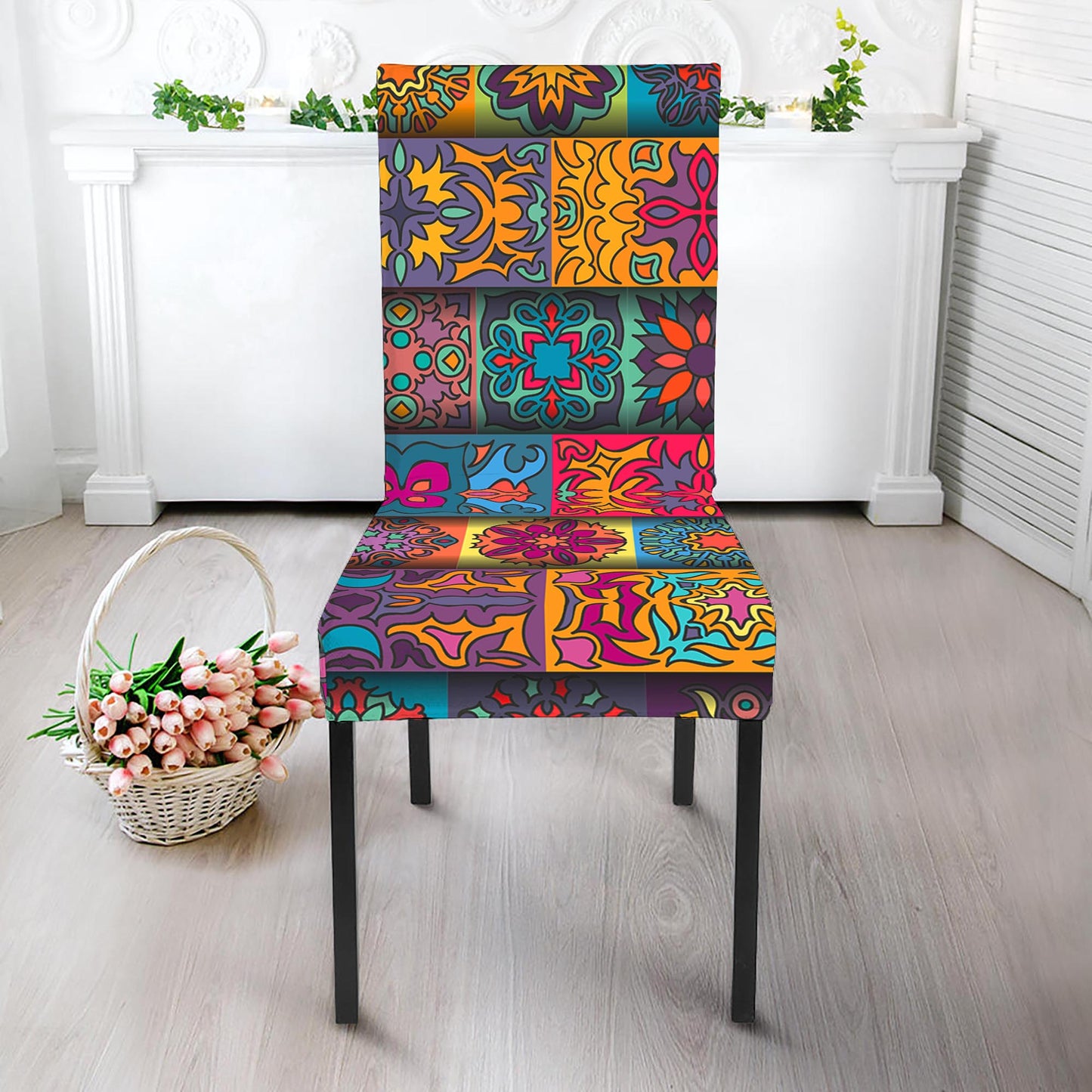 Rectangle Mandala Bohemian Pattern Print Dining Chair Slipcover