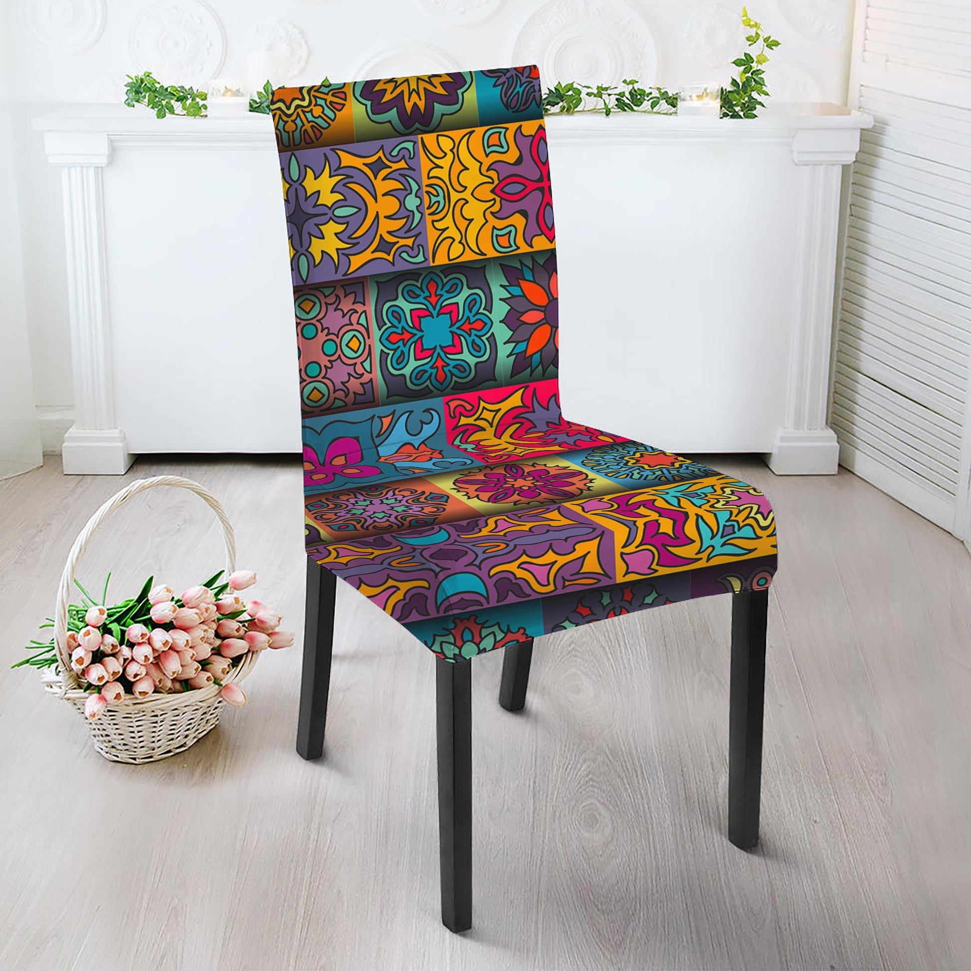 Rectangle Mandala Bohemian Pattern Print Dining Chair Slipcover