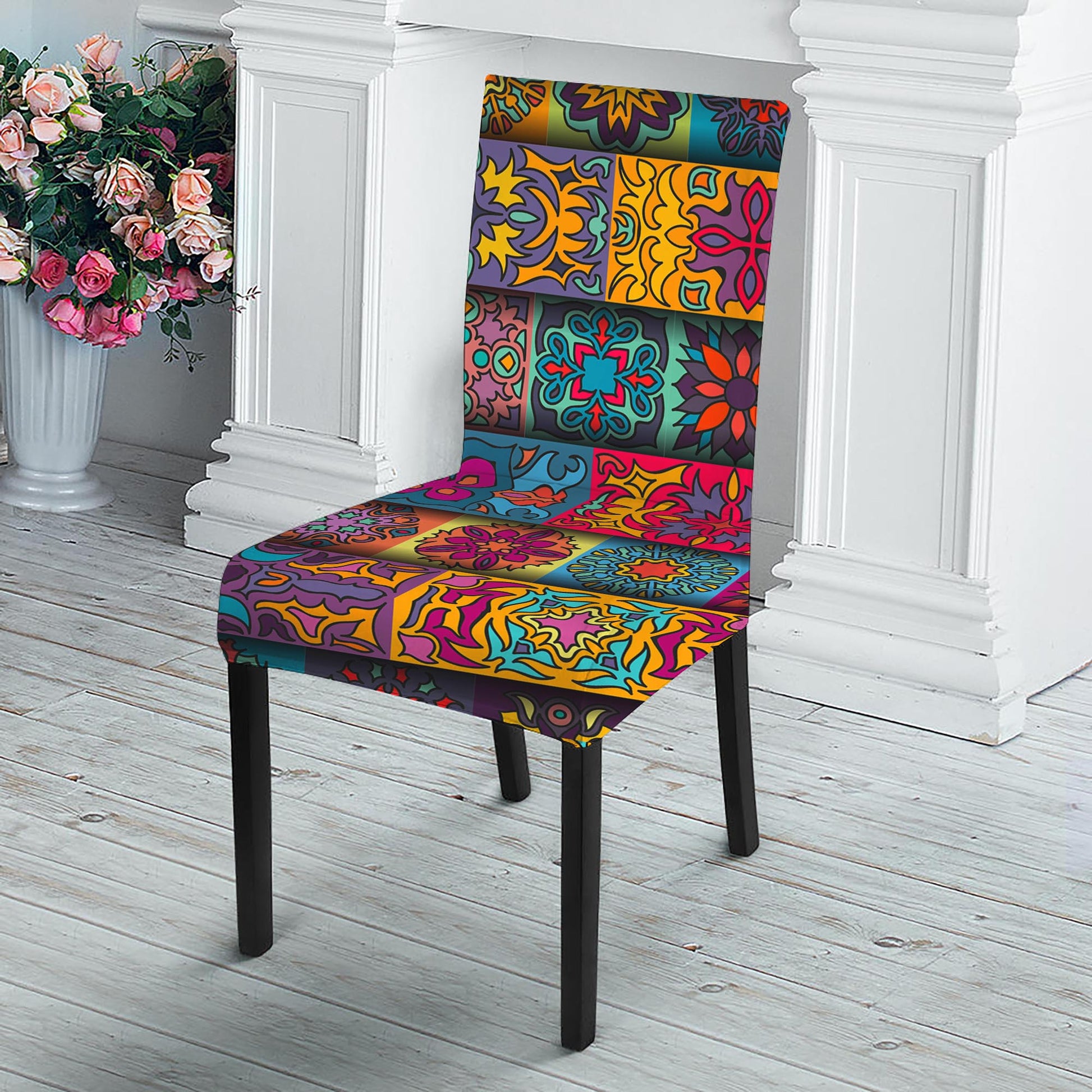 Rectangle Mandala Bohemian Pattern Print Dining Chair Slipcover