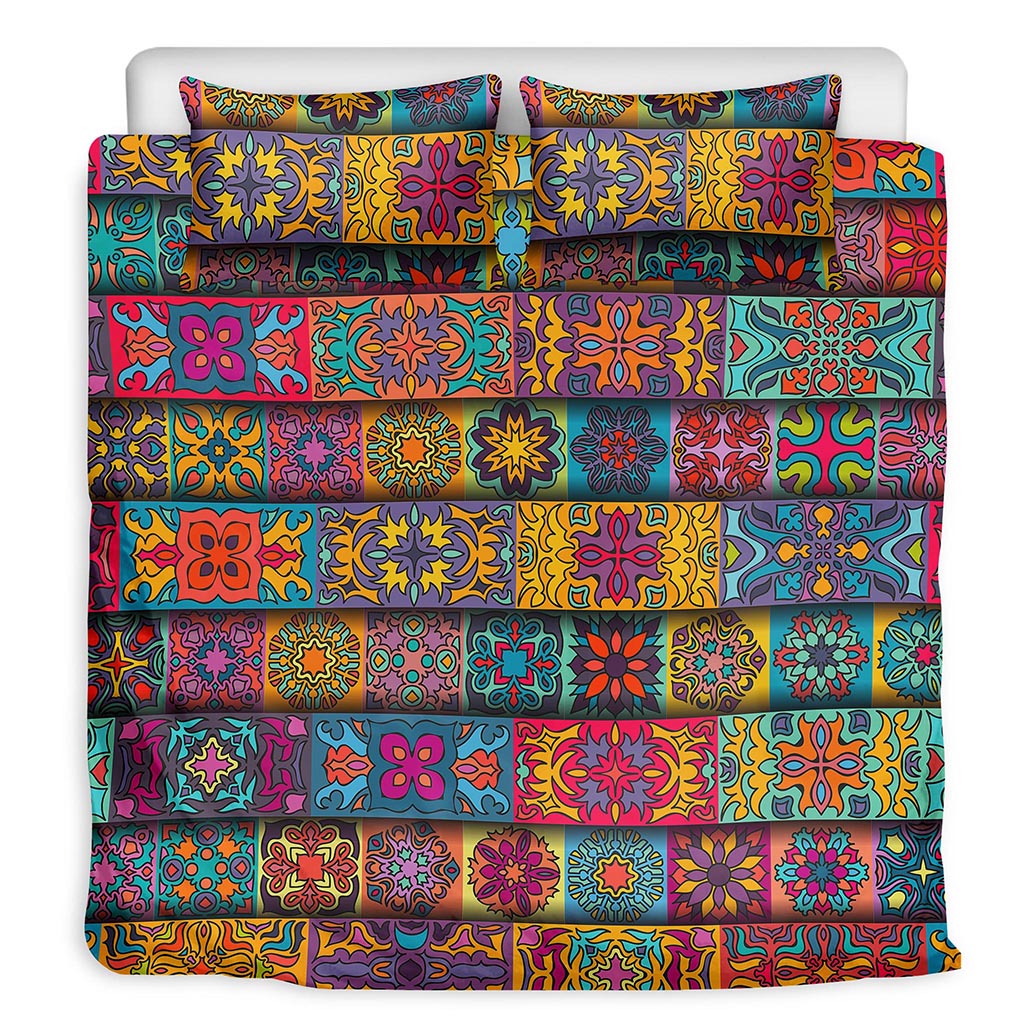 Rectangle Mandala Bohemian Pattern Print Duvet Cover Bedding Set