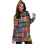 Rectangle Mandala Bohemian Pattern Print Hoodie Dress GearFrost