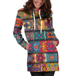 Rectangle Mandala Bohemian Pattern Print Hoodie Dress GearFrost