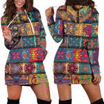 Rectangle Mandala Bohemian Pattern Print Hoodie Dress GearFrost