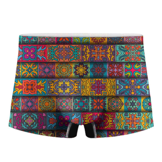 Rectangle Mandala Bohemian Pattern Print Men's Boxer Briefs