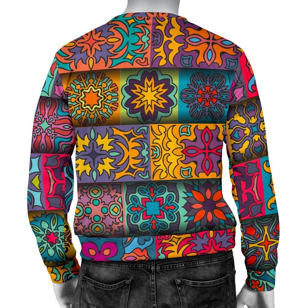 Rectangle Mandala Bohemian Pattern Print Men's Crewneck Sweatshirt GearFrost