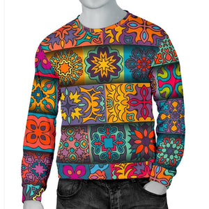 Rectangle Mandala Bohemian Pattern Print Men's Crewneck Sweatshirt GearFrost