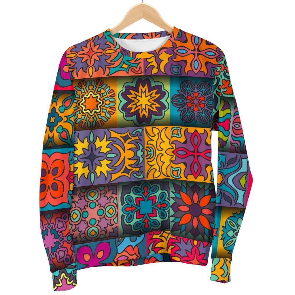 Rectangle Mandala Bohemian Pattern Print Men's Crewneck Sweatshirt GearFrost