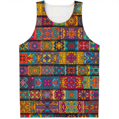 Rectangle Mandala Bohemian Pattern Print Men's Tank Top