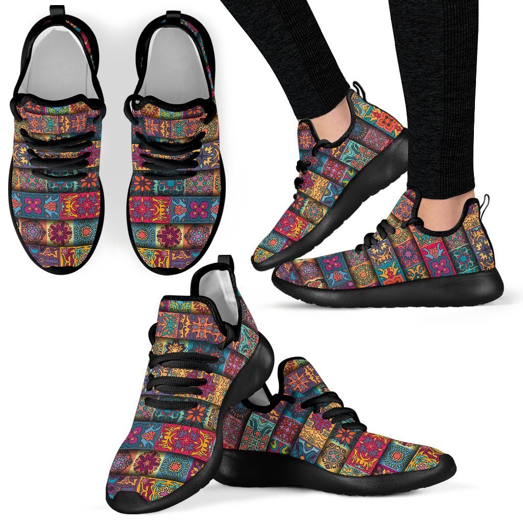 Rectangle Mandala Bohemian Pattern Print Mesh Knit Shoes GearFrost