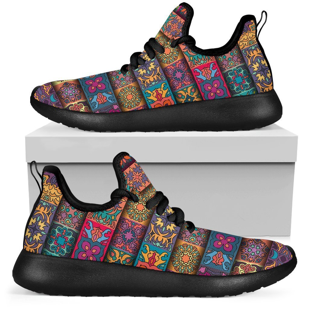 Rectangle Mandala Bohemian Pattern Print Mesh Knit Shoes GearFrost