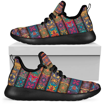 Rectangle Mandala Bohemian Pattern Print Mesh Knit Shoes GearFrost