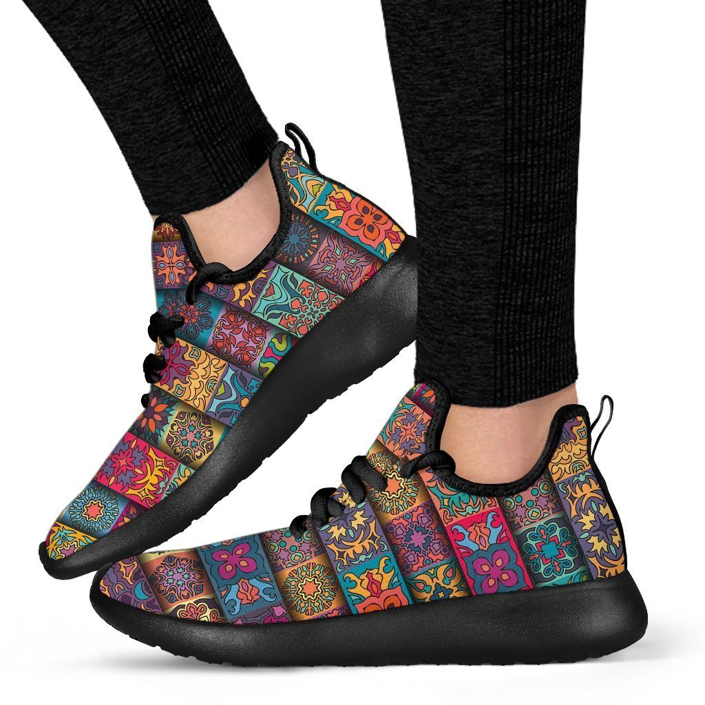 Rectangle Mandala Bohemian Pattern Print Mesh Knit Shoes GearFrost