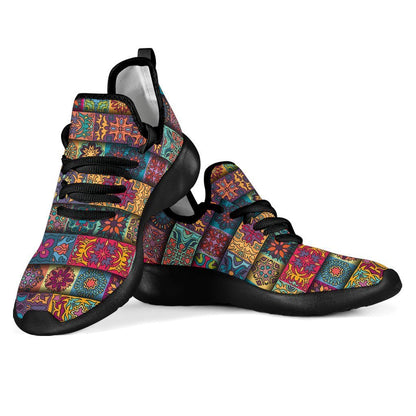Rectangle Mandala Bohemian Pattern Print Mesh Knit Shoes GearFrost