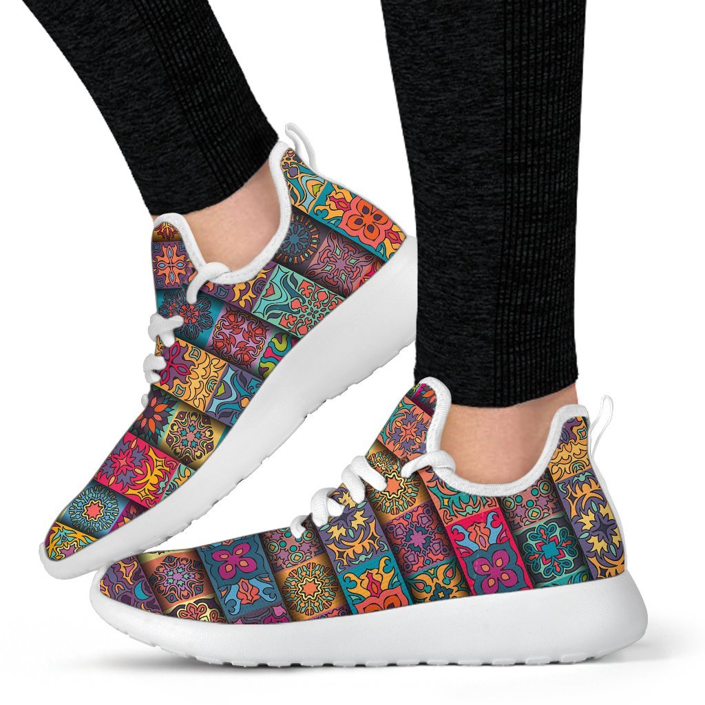 Rectangle Mandala Bohemian Pattern Print Mesh Knit Shoes GearFrost