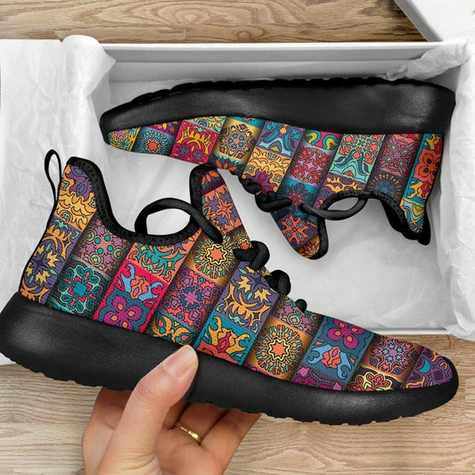 Rectangle Mandala Bohemian Pattern Print Mesh Knit Shoes GearFrost