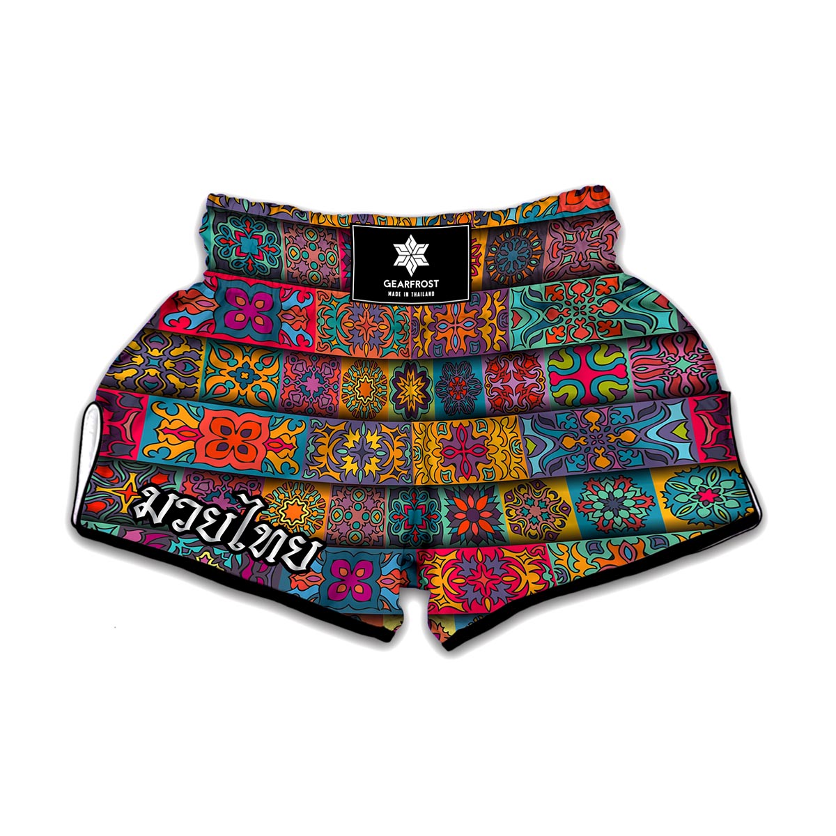 Rectangle Mandala Bohemian Pattern Print Muay Thai Boxing Shorts