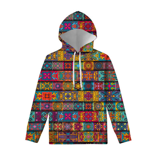 Rectangle Mandala Bohemian Pattern Print Pullover Hoodie