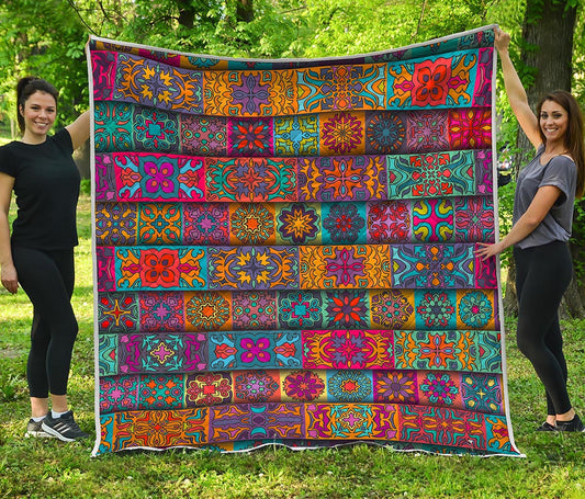 Rectangle Mandala Bohemian Pattern Print Quilt