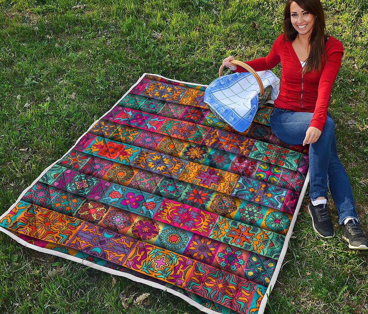 Rectangle Mandala Bohemian Pattern Print Quilt