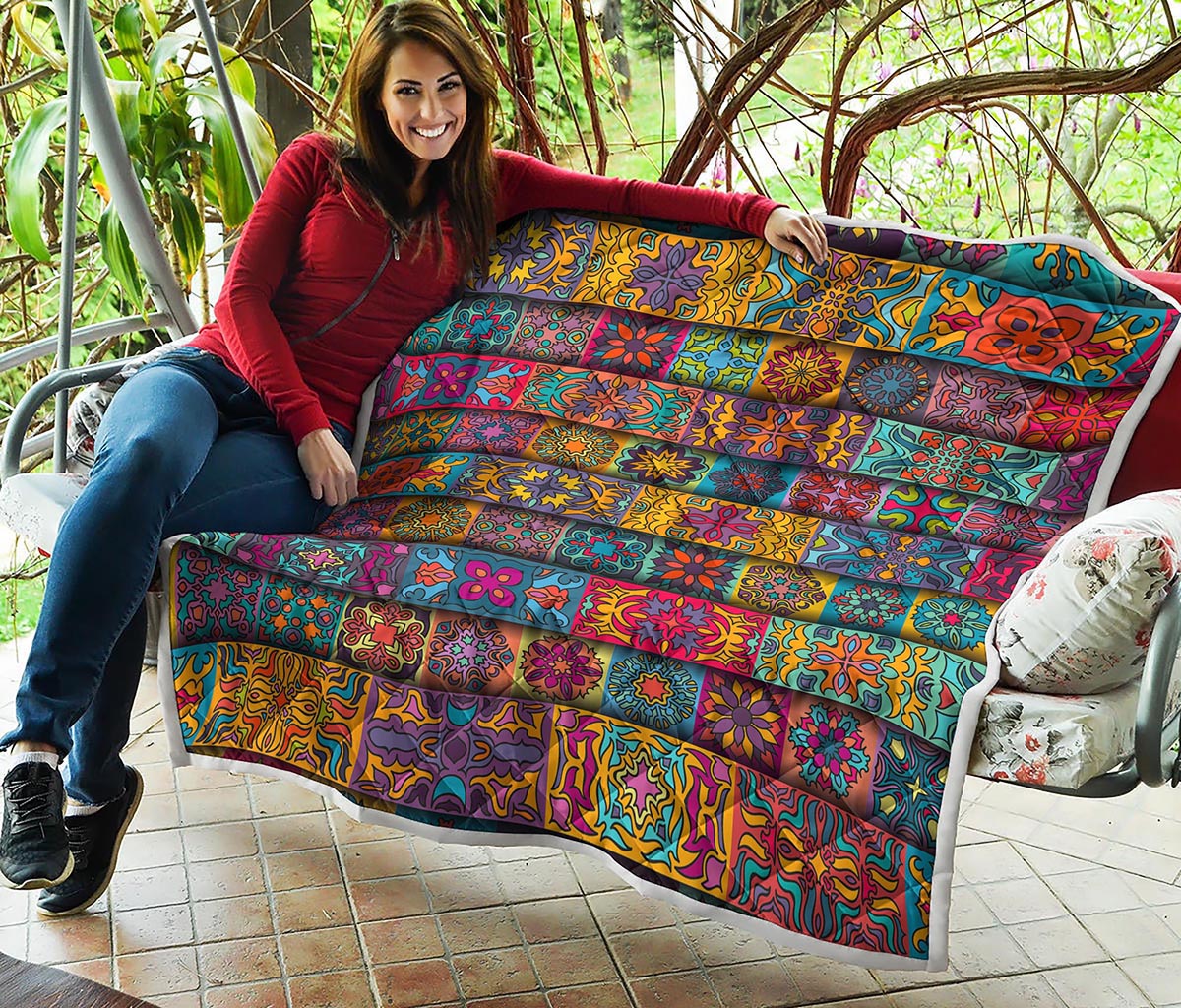 Rectangle Mandala Bohemian Pattern Print Quilt