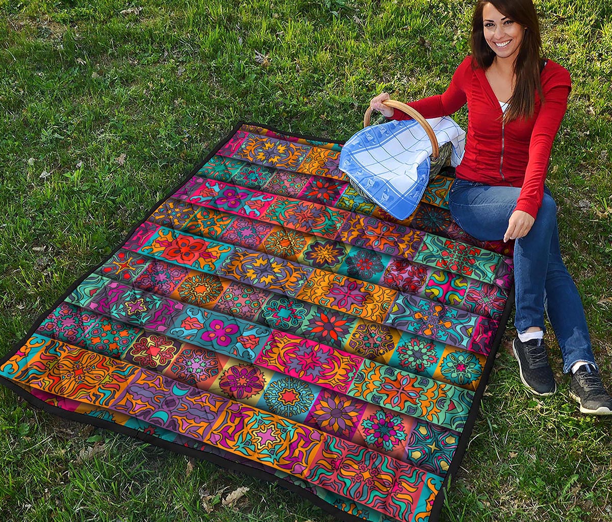 Rectangle Mandala Bohemian Pattern Print Quilt