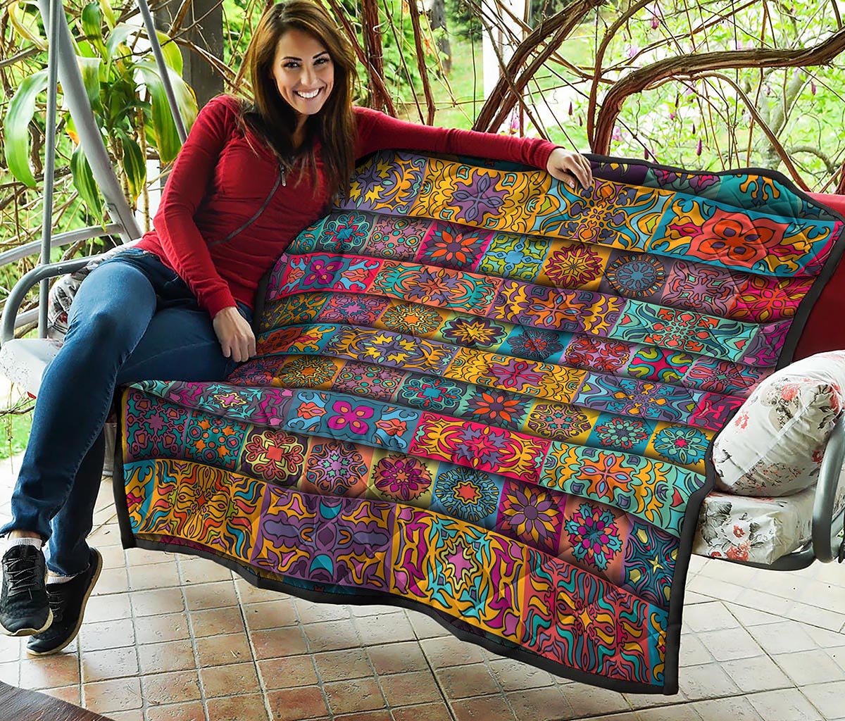 Rectangle Mandala Bohemian Pattern Print Quilt