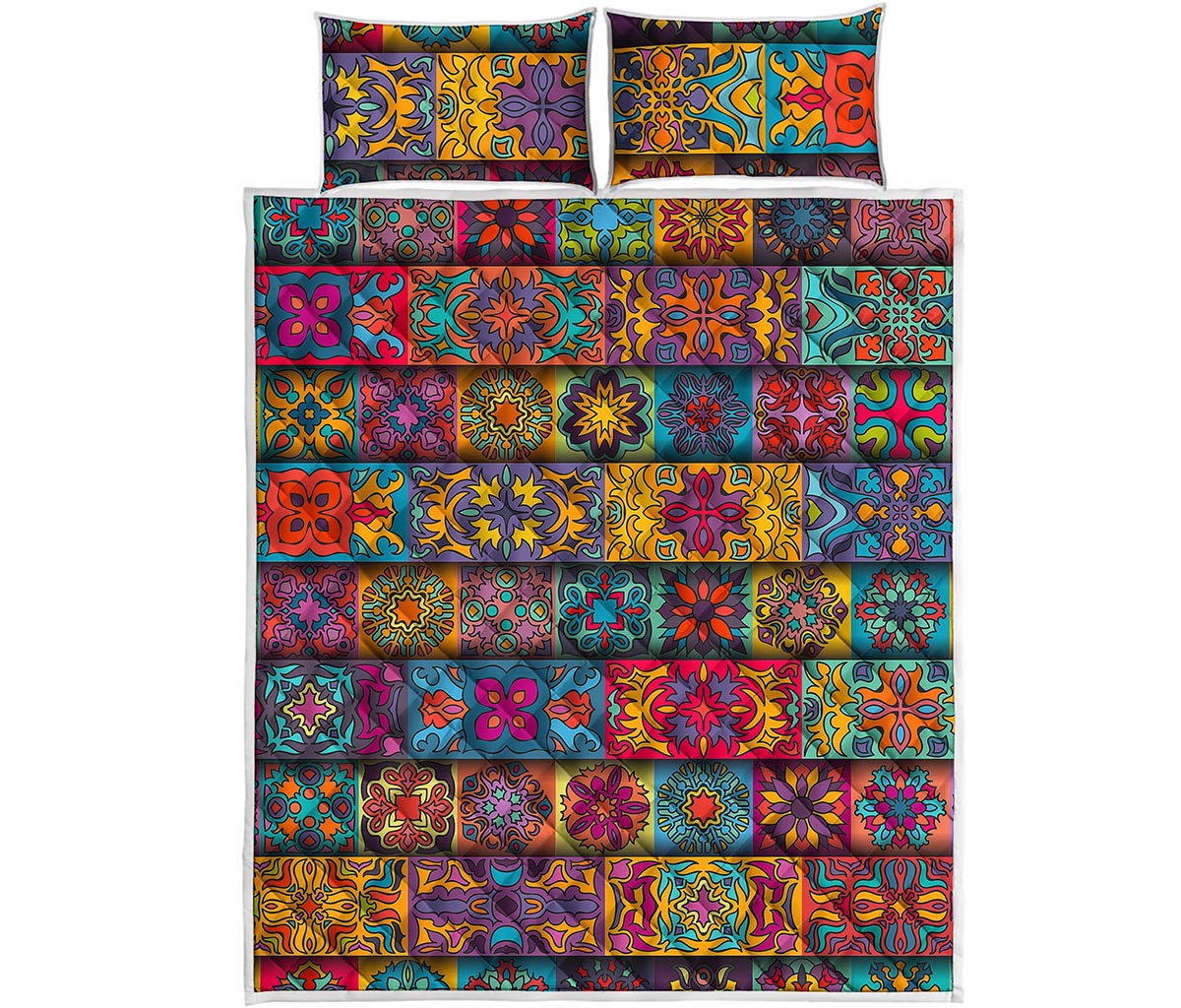 Rectangle Mandala Bohemian Pattern Print Quilt Bed Set