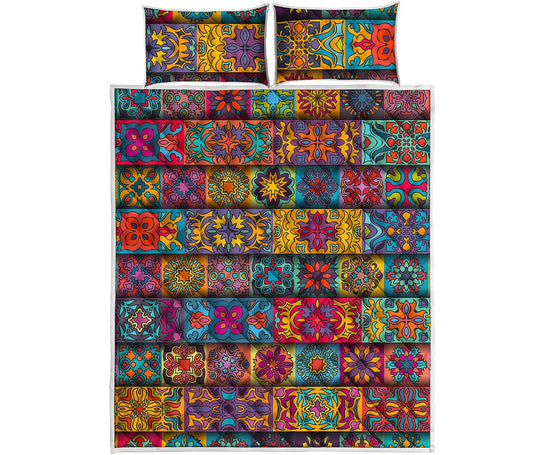 Rectangle Mandala Bohemian Pattern Print Quilt Bed Set