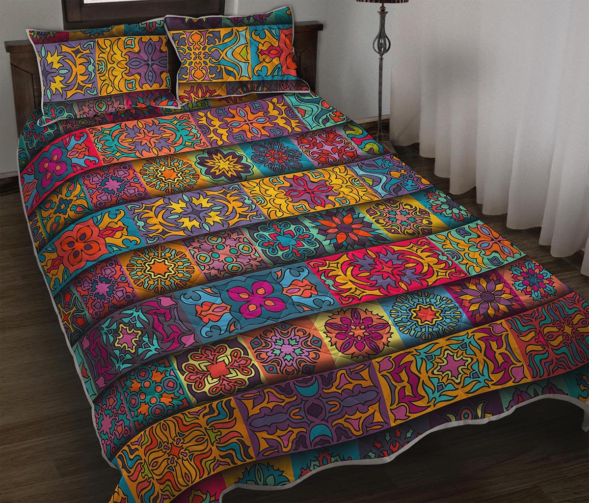 Rectangle Mandala Bohemian Pattern Print Quilt Bed Set
