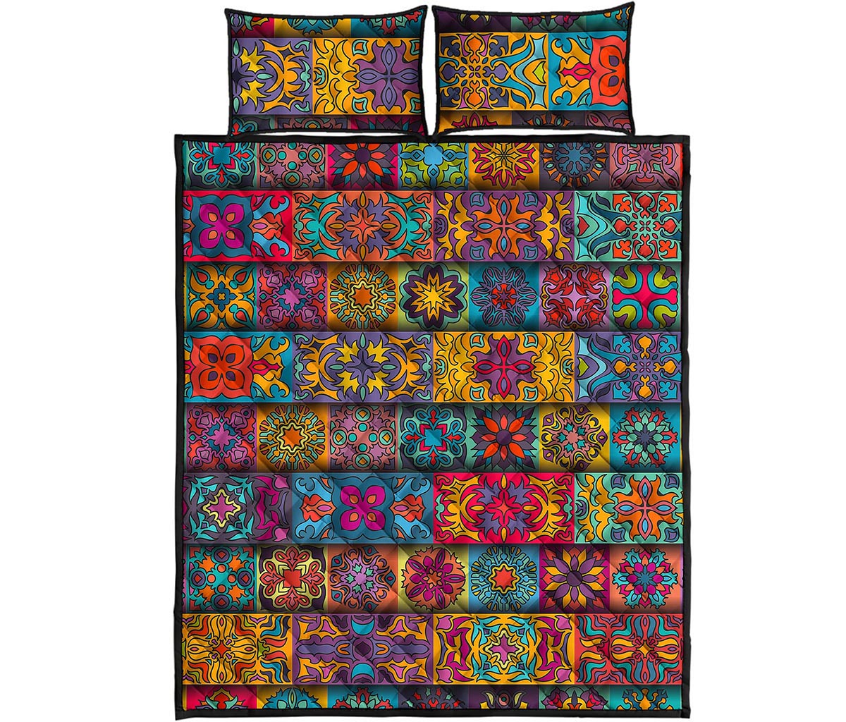 Rectangle Mandala Bohemian Pattern Print Quilt Bed Set