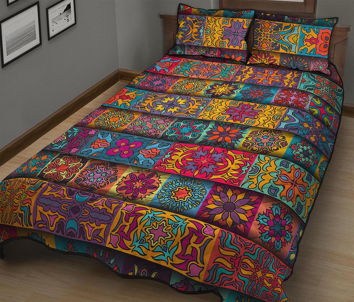 Rectangle Mandala Bohemian Pattern Print Quilt Bed Set
