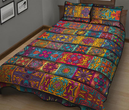 Rectangle Mandala Bohemian Pattern Print Quilt Bed Set