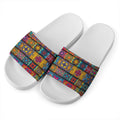 Rectangle Mandala Bohemian Pattern Print White Slide Sandals