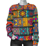 Rectangle Mandala Bohemian Pattern Print Women's Crewneck Sweatshirt GearFrost