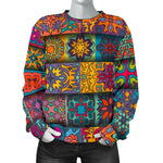 Rectangle Mandala Bohemian Pattern Print Women's Crewneck Sweatshirt GearFrost