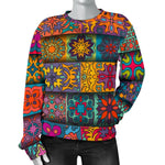 Rectangle Mandala Bohemian Pattern Print Women's Crewneck Sweatshirt GearFrost