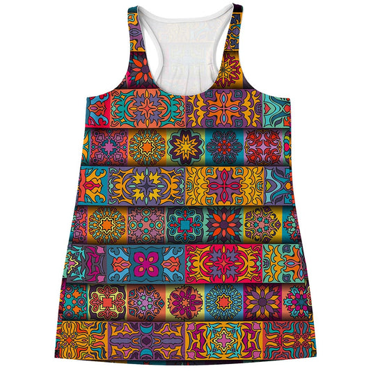 Rectangle Mandala Bohemian Pattern Print Women's Racerback Tank Top