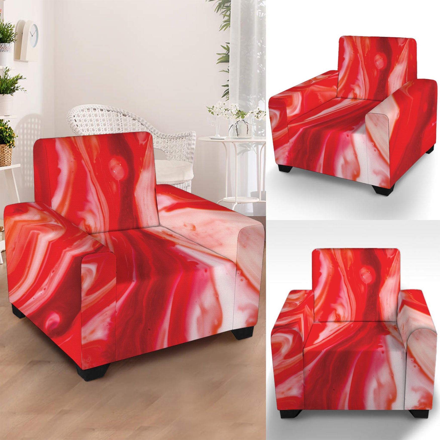 Red Acid Melt Print Armchair Slipcover