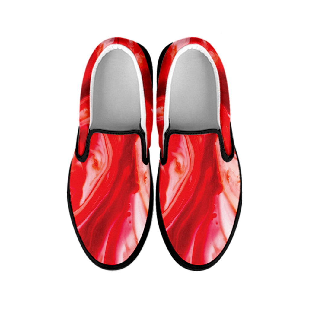 Red Acid Melt Print Black Slip On Shoes