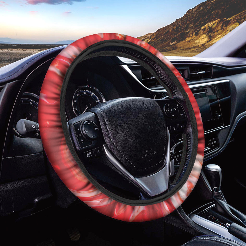 Red Acid Melt Print Car Steering Wheel Cover