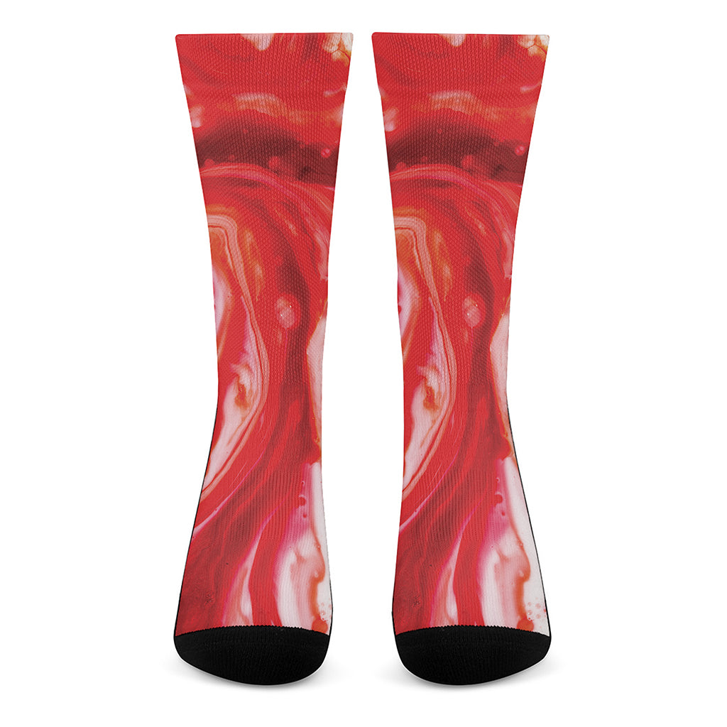 Red Acid Melt Print Crew Socks