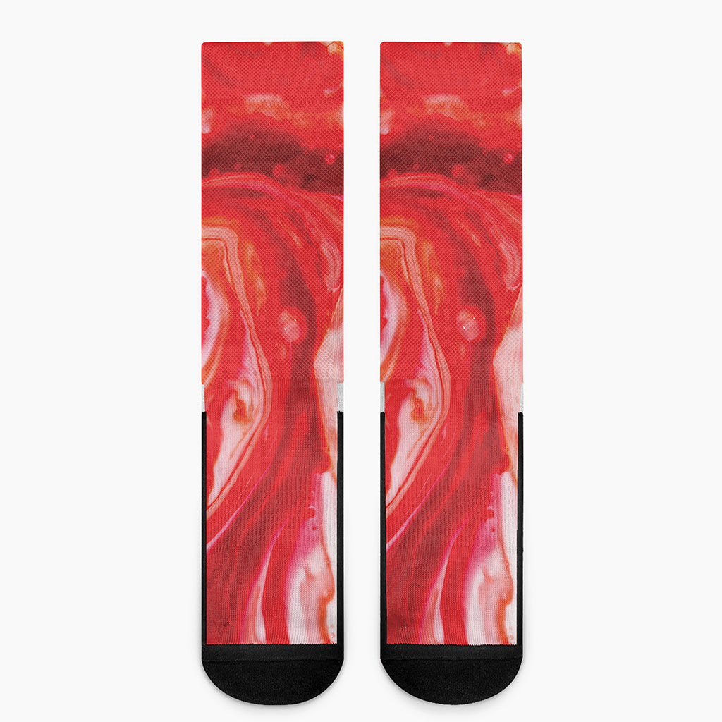 Red Acid Melt Print Crew Socks