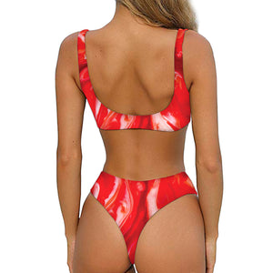 Red Acid Melt Print Front Bow Tie Bikini