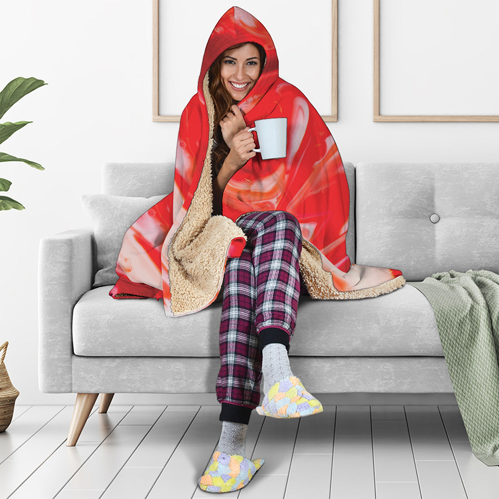 Red Acid Melt Print Hooded Blanket