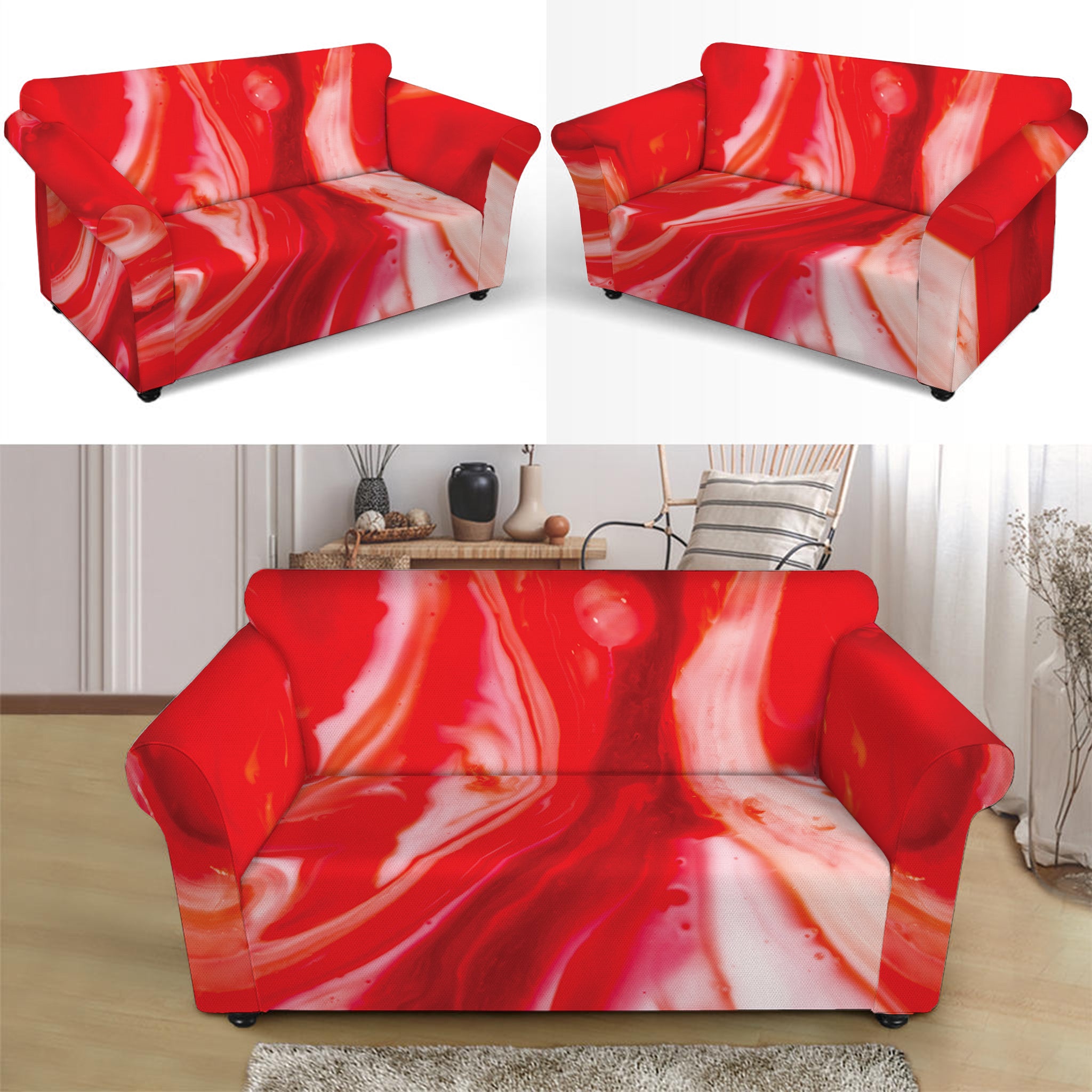 Red Acid Melt Print Loveseat Slipcover