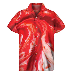 Red Acid Melt Print Men's Short Sleeve Shirt