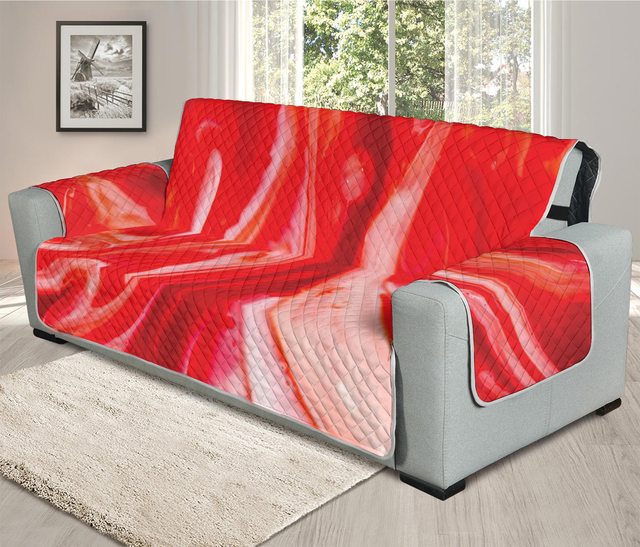 Red Acid Melt Print Oversized Sofa Protector