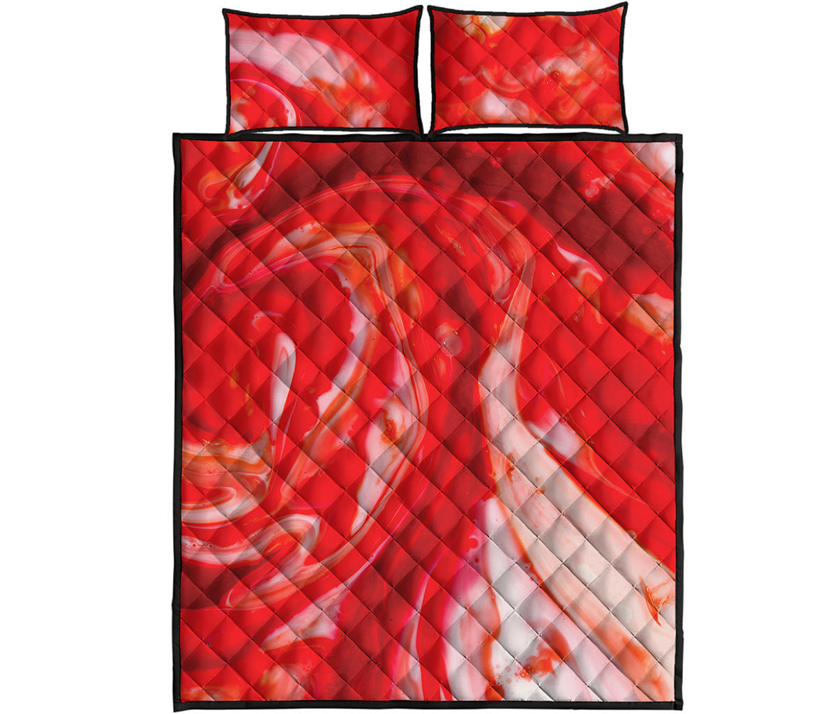 Red Acid Melt Print Quilt Bed Set
