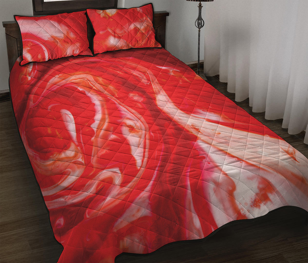 Red Acid Melt Print Quilt Bed Set