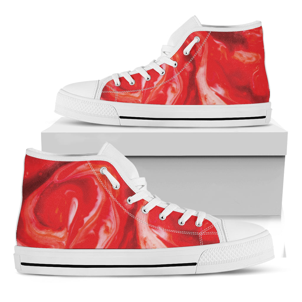 Red Acid Melt Print White High Top Shoes